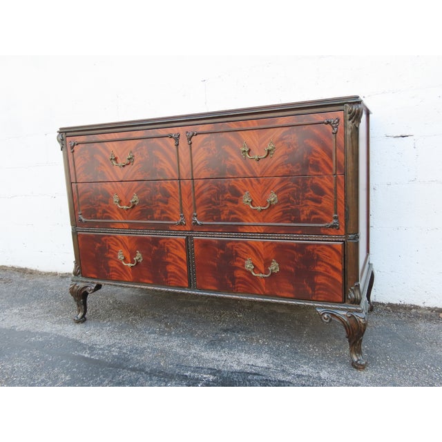 Early 1900s Carved Flame Mahogany Low Dresser Bathroom Vanity 6325 For Sale - Image 14 of 18