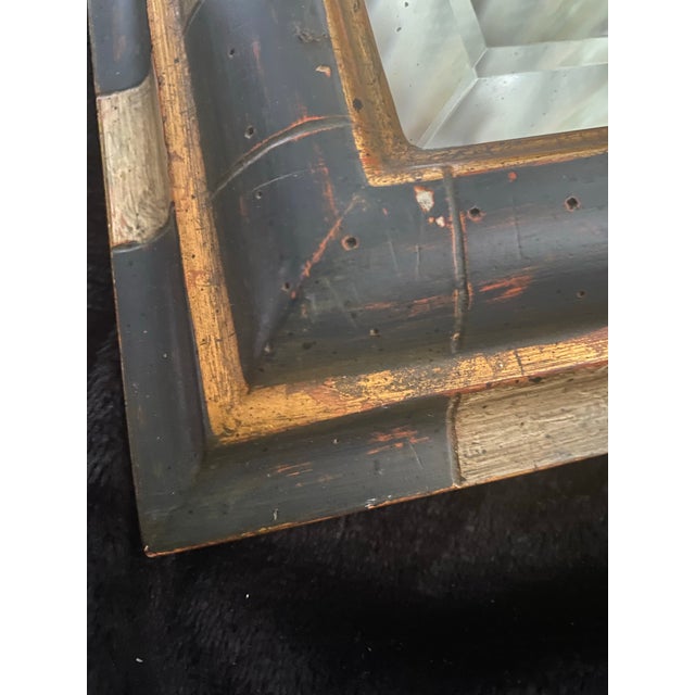 Vintage Checkered Wooden Frame Beveled Glass Mirror For Sale In Miami - Image 6 of 12