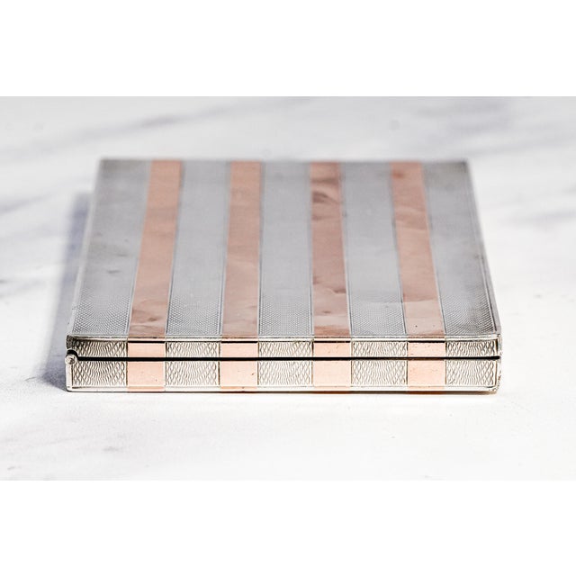 Exceptional Art Deco Engine Turned Antique 14k Gold Stripe Sterling Silver Cigarette Card Case For Sale - Image 12 of 14