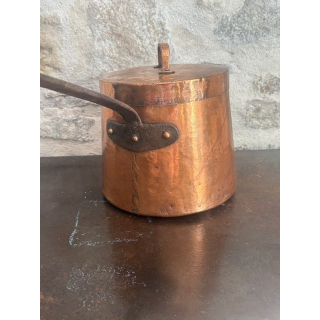Copper Antique French Dovetailed Copper Saucepan With Iron Handle & Lid For Sale - Image 8 of 13