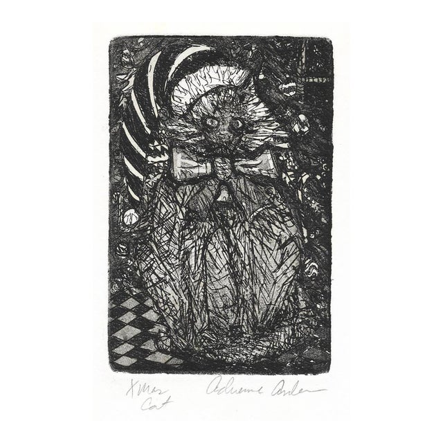 1983 Christmas Cat Etching by Adrienne Anderson For Sale