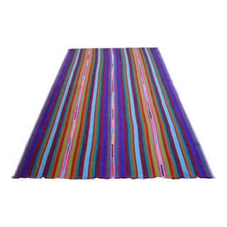 Bright Multi Color Striped Turkish Rug, 5'6x8'6 Authentic Village Kilim, Mid Century Modern Home Decor For Sale