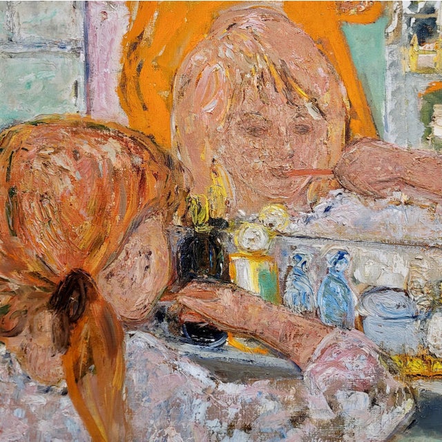 1950s Helene Girod De l'Ain - Little Blond Girl Brushing Her Teeth -Oil Painting C.1950s For Sale - Image 5 of 10