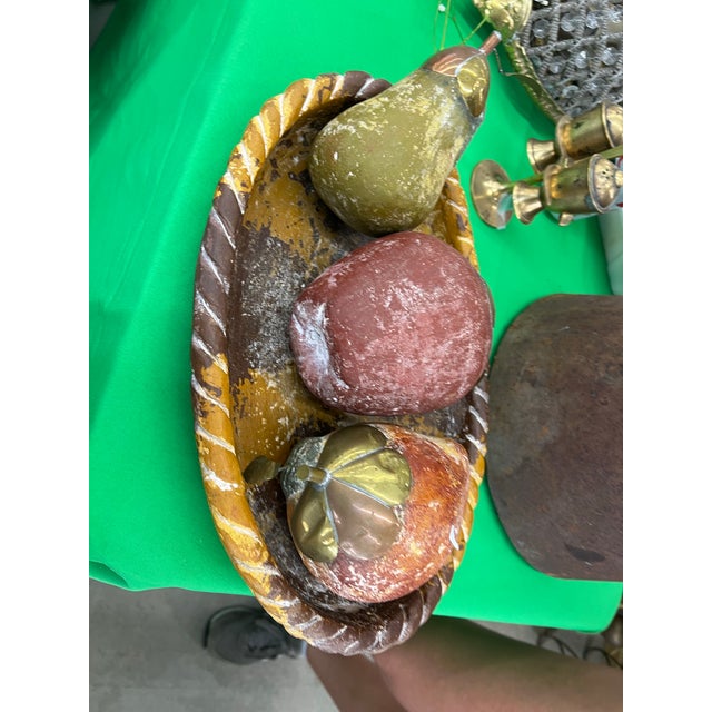 Metal Vintage Pottery Fruit and Basket With Brass Accents For Sale - Image 7 of 8