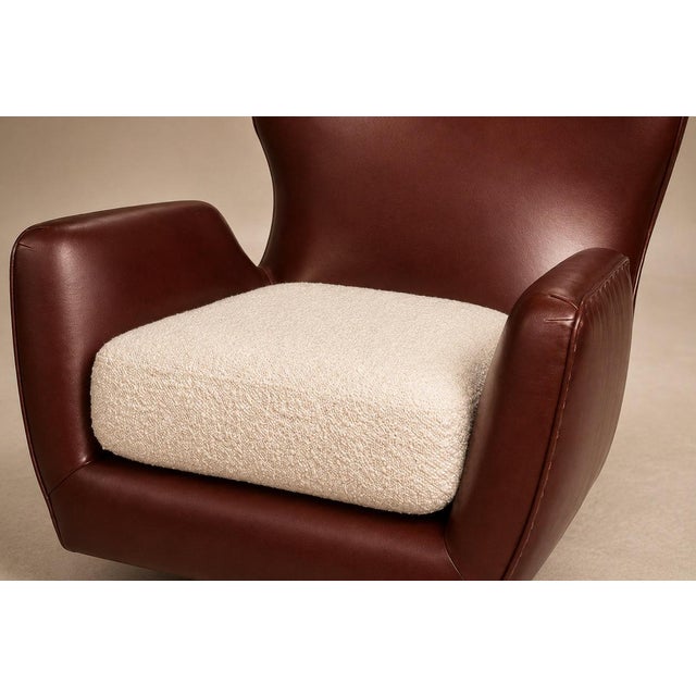 Pair of Brazilian Modernist Armchairs in Hardwood, Burgundy Leather & Bouclé by Carlo Hauner, Brazil, 1950s - Lot 466B For Sale - Image 9 of 18