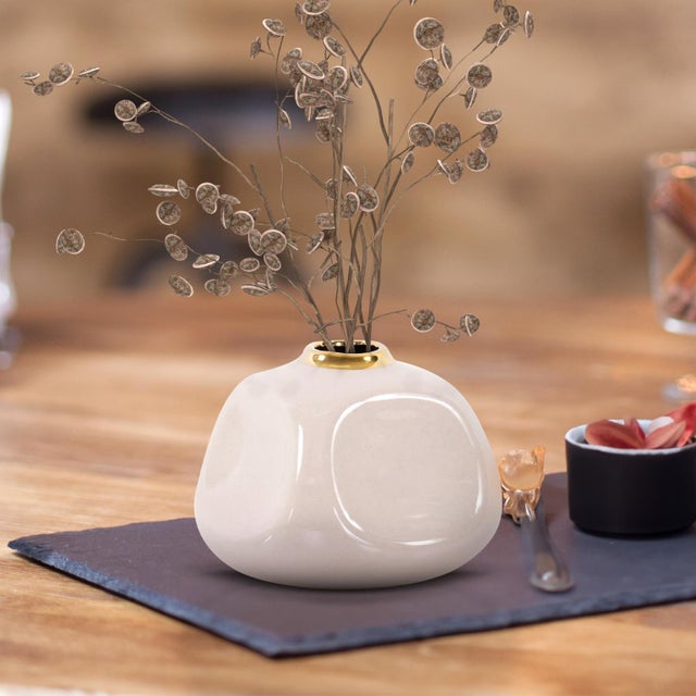White Christana Concaved Ceramic Vase- Short For Sale - Image 8 of 9