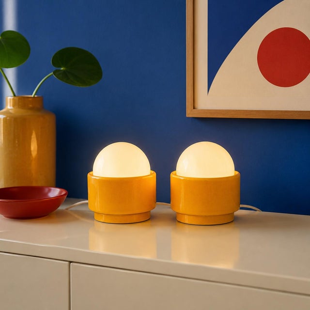 Yellow Pop Art Ceramic Table Lamps by Traudl Brunnquell, 1977, Set of 2 For Sale - Image 12 of 12