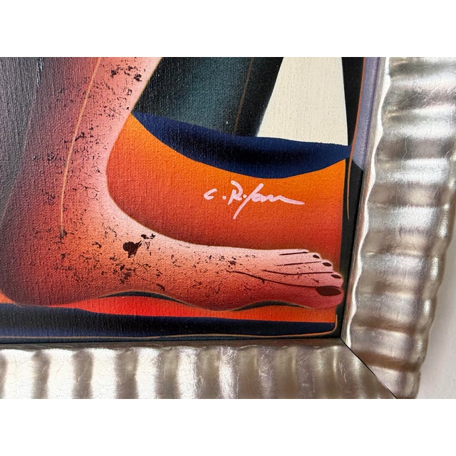 1980’s Vintage C. Ryan Cubist Figural Oil on Canvas Painting, Framed For Sale - Image 10 of 12