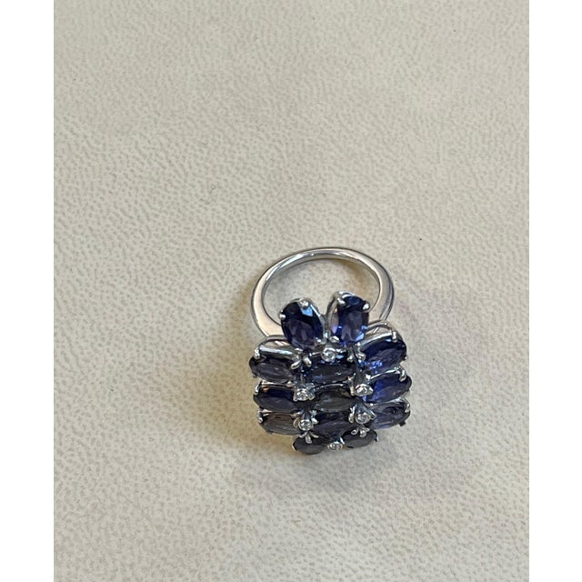 10 Carat Natural Iolite and Diamond Cocktail Ring in 18 Karat White Gold Estate For Sale - Image 12 of 18