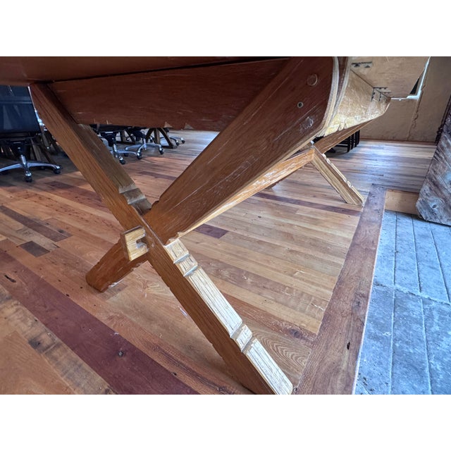 Mission Vintage A. Brandt Oak 8-Foot Trestle Dining Table With Drawers For Sale - Image 3 of 9
