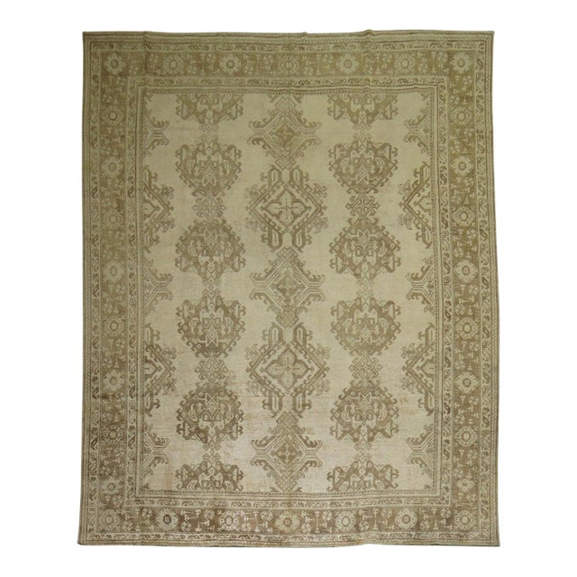 Antique Zabihi Collection Turkish Oushak Neutral color Rug - 9'9" x 12'2" For Sale