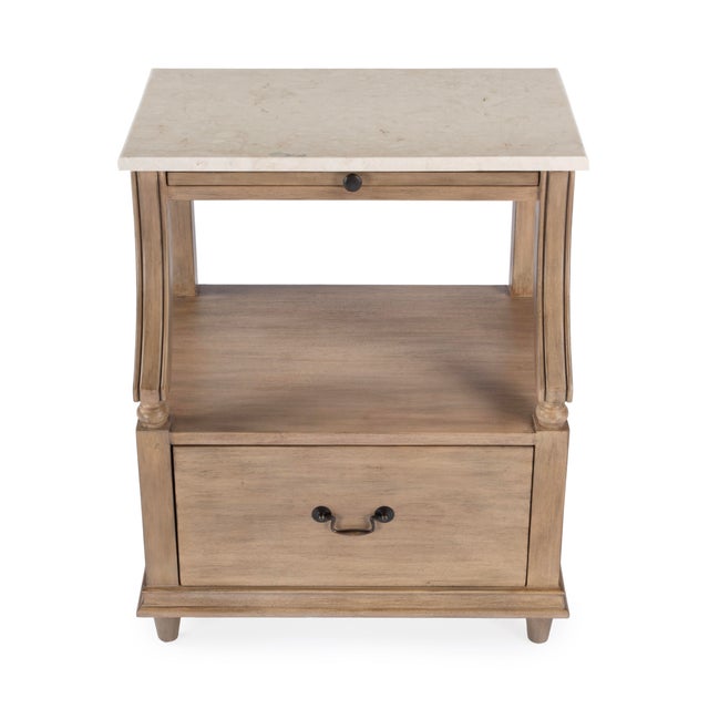 Stone Mabel 24 in. W Rectangular Marble and Wood 1 Drawer Nightstand with Top Open Shelf, Sandalwood Beige For Sale - Image 7 of 11