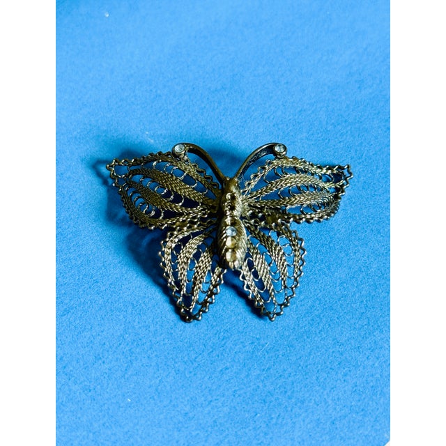 Victorian Vintage 1960s Filigree Butterfly Brooch Pin With Cannetille Style Openwork For Sale - Image 3 of 16