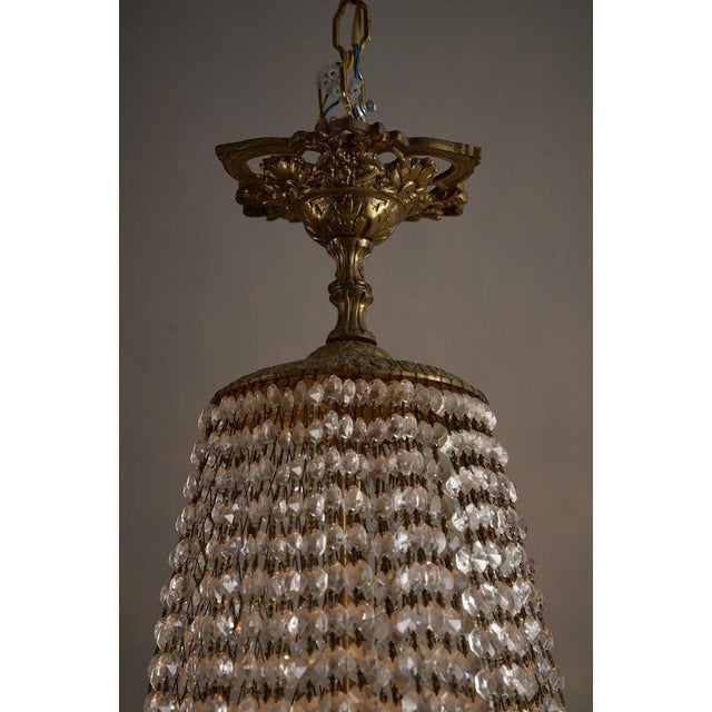 Traditional Monumental Sac à Perles Crystal Chandelier with Neoclassical Brass Frieze, 1950s For Sale - Image 3 of 11