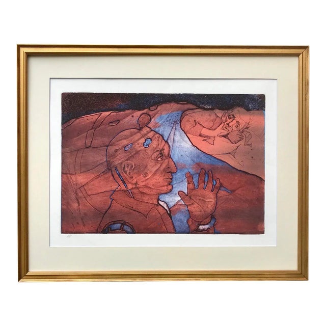 Brown Vintage Original Surrealist Etching Dream Vision For Sale - Image 8 of 8