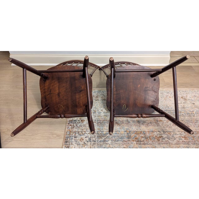 Brown Vintage S. Bent & Brothers Maple Windsor Chairs Duxbury Colonial Style - A Pair For Sale - Image 8 of 12