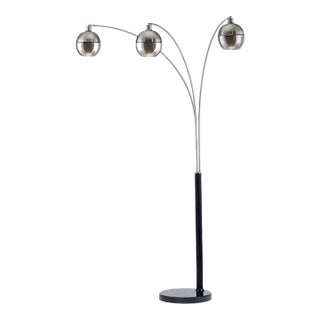 84-Inch Adjustable Mid Century Orson Arc Floor Lamp by Nova of California - Matte Black, Brushed Nickel, Marble Base, Dimmer Switch For Sale