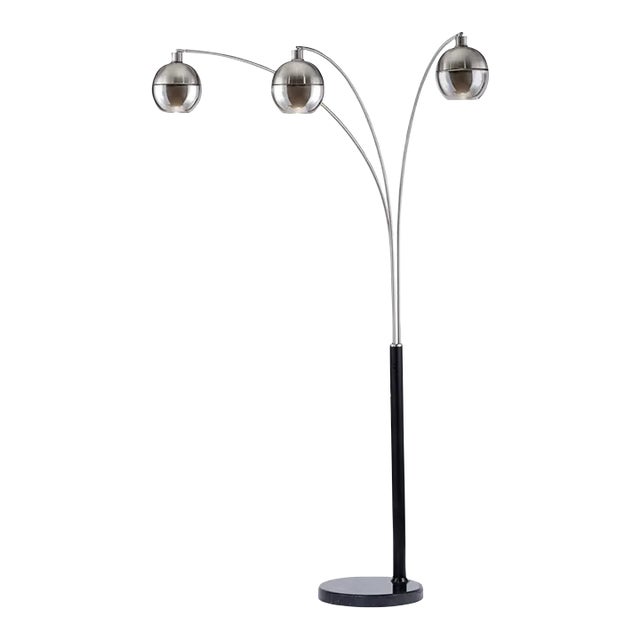 84-Inch Adjustable Mid Century Orson Arc Floor Lamp by Nova of California - Matte Black, Brushed Nickel, Marble Base, Dimmer Switch For Sale