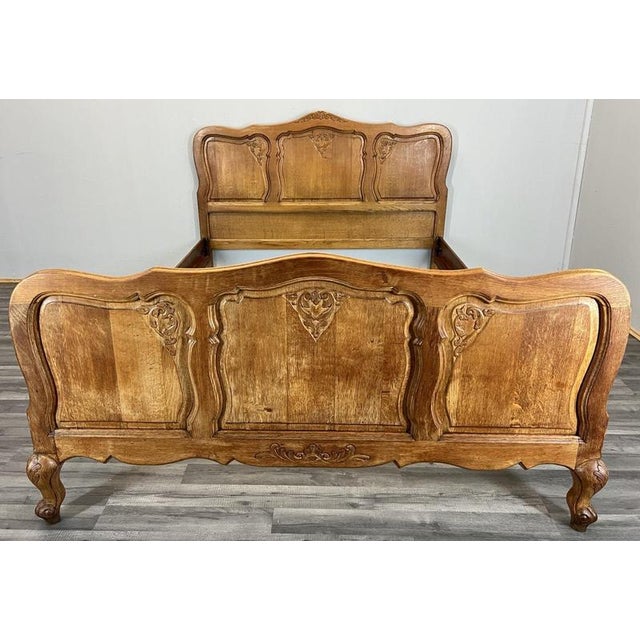 Bed Vintage French Louis Xvi Double Bed Frame Oak Carved Headboard Lot 4603 For Sale - Image 3 of 10