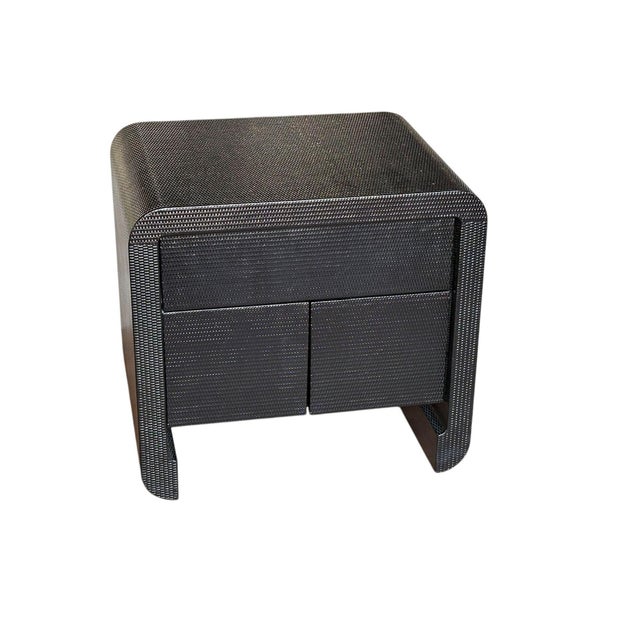 Karl Springer Grasscloth Nightstand/Side/End Table, 1980 For Sale - Image 4 of 6