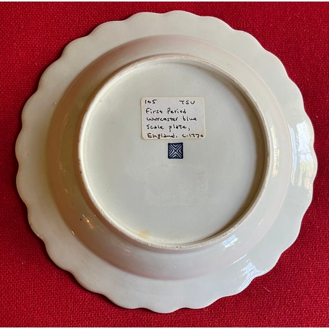 Ceramic Antique 18th Century English Georgian First Period Worcester Porcelain Blue Scale Plate, Circa 1770 For Sale - Image 7 of 9