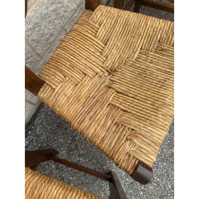 Brown Vintage Italian Carved Walnut Rush Seat Dining Chairs – Set of 6 For Sale - Image 8 of 12