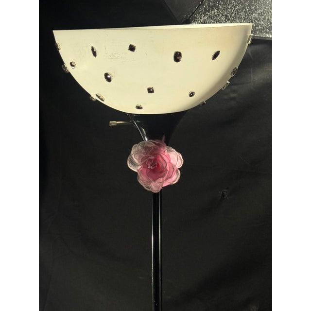 2020s 2020s Black Floral Torchiere Floor Lamp With Jeweled Shade For Sale - Image 5 of 5