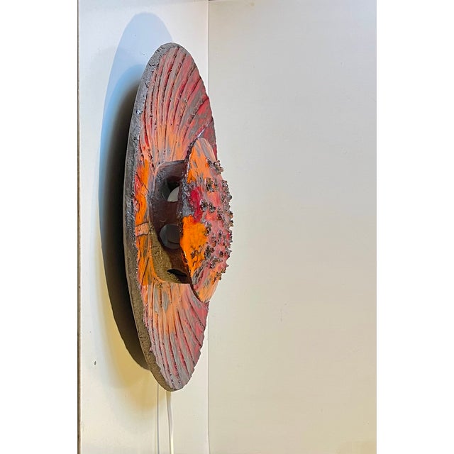 Red Danish Sculptural Sunflower Acid-Glazed Stoneware Wall Sconce, 1970s For Sale - Image 8 of 11