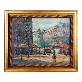 Mid 20th Century Antoine Blanchard Paris Street Scene Oil Painting, Signed For Sale