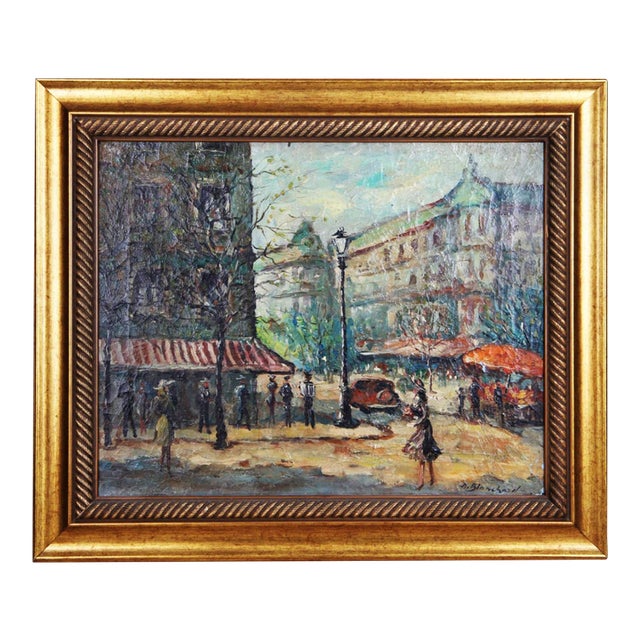 Mid 20th Century Antoine Blanchard Paris Street Scene Oil Painting, Signed For Sale