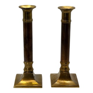 Vintage Neiman Marcus Brass & Copper Column Candlesticks – A Pair For Sale