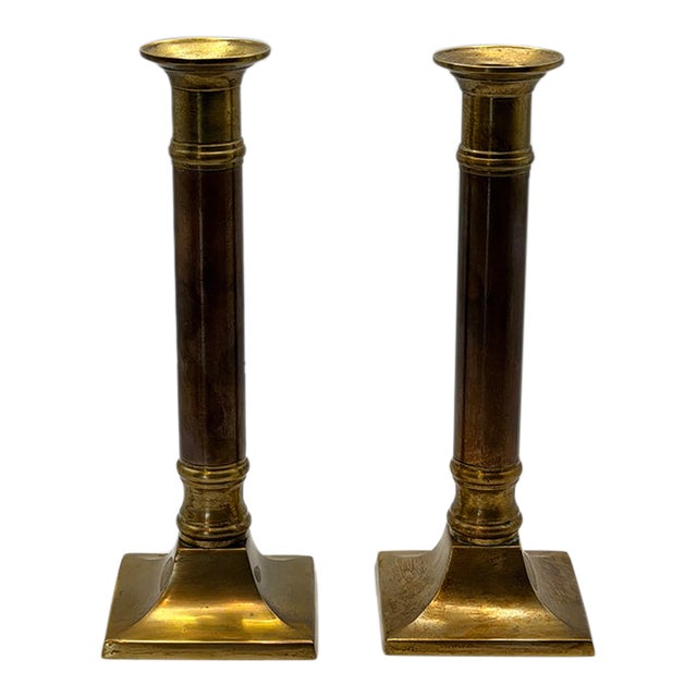 Vintage Neiman Marcus Brass & Copper Column Candlesticks – A Pair For Sale