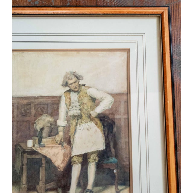 Late 19th Century 19th Century English Watercolor Painting of an 18th C. Interior Genre Scene For Sale - Image 5 of 14