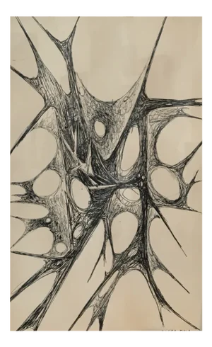 Xavier Albert Fiala, Fossile, Pen & Indian Ink on Paper, Framed