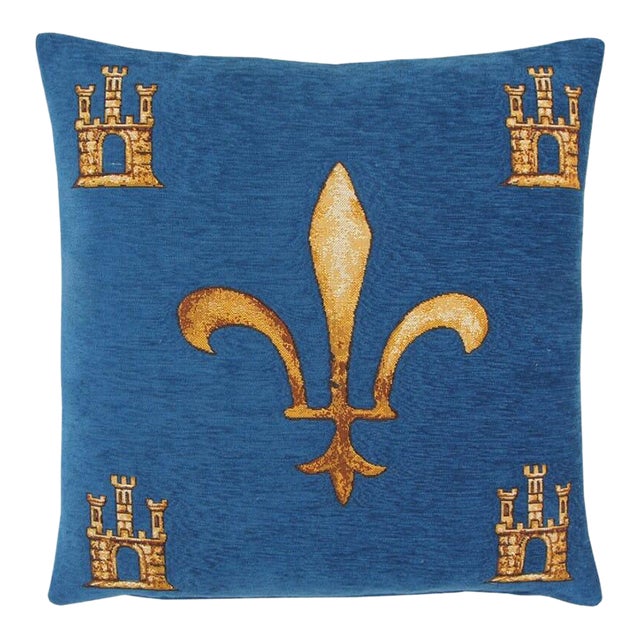 Fleur De Lys Chenille Tapestry Cushion With Feather Filler - 46x46cm (18"x18") For Sale