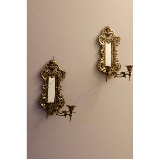Antique Brass Sconces with Mirrors, 1880, Set of 2 For Sale - Image 9 of 9