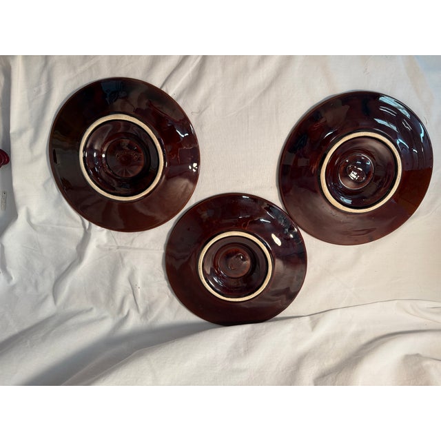 Vintage French Vallauris Majolica Oyster Plate Brown Blue Mid Century Seafood Platters-3 Plates For Sale - Image 10 of 11