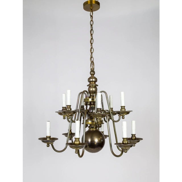Dutch Baroque Style 2-Tier Aged Brass 12-Light Chandelier For Sale - Image 13 of 13