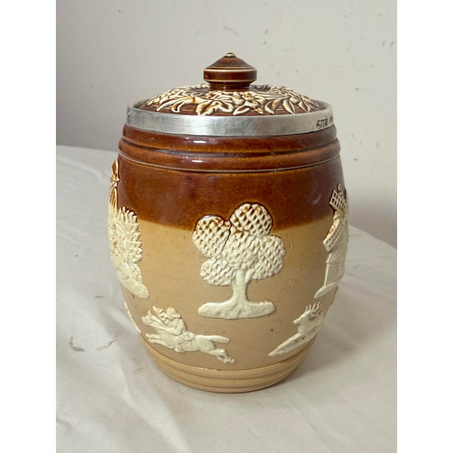 19th Century Antique Doulton Lambeth Sterling Silver Stoneware Pottery Tobacco Jar Humidor For Sale - Image 5 of 13