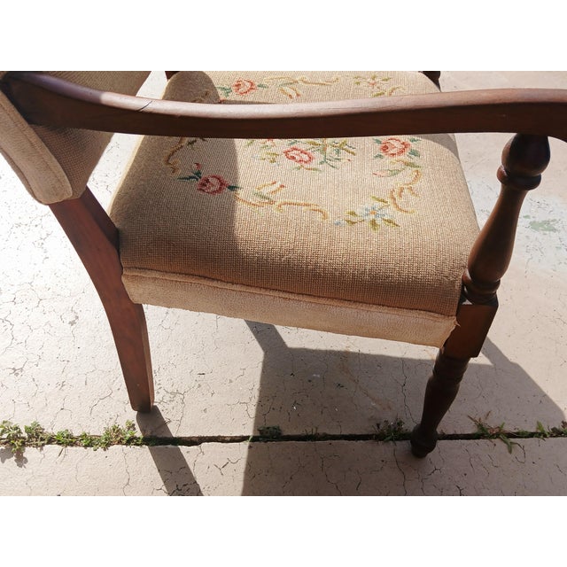 1910s Antique Victorian Needlepoint Armchair Floral Tapestry Accent Chair For Sale - Image 5 of 16
