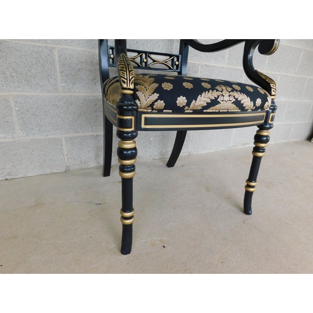 Hancock & Moore Regency Black Lacquer and Gilt Gold Accented Arm Chair For Sale - Image 11 of 13