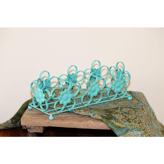 Shabby Chic Cute, Vintage, Turquoise Enameled Steel Condiment Holder For Sale - Image 3 of 5