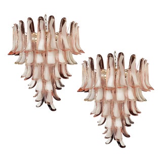 Italian Pink and White Petal Chandeliers, Murano, Set of 2 For Sale