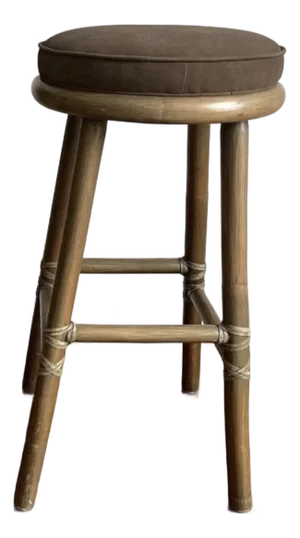 1970s McGuire Bamboo Rawhide Bar Stool Suede Cushion 31”h San Francisco Vintage Rattan