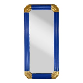 Chic Vintage Mid-Century Chinoiserie Hollywood Regency Customized Newly Painted Blue and Hand-Gilt Wall Mirror For Sale