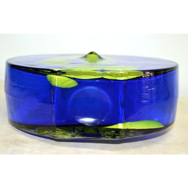 Blue 1974s Jan Gabrhel Chlum U Trebone Blue and Green Glass Vase Vessel Czech Republic For Sale - Image 8 of 10