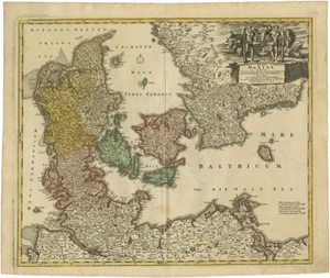 Antique Map of Denmark with the Danish Royal Crest, 1730