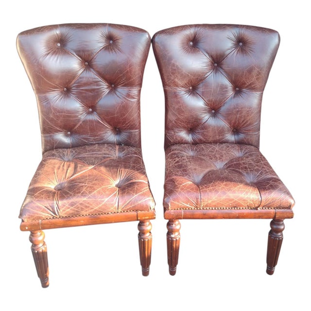 1990s 5 Ralph Lauren Style Chesterfield Leather Chairs. For Sale - Image 9 of 11
