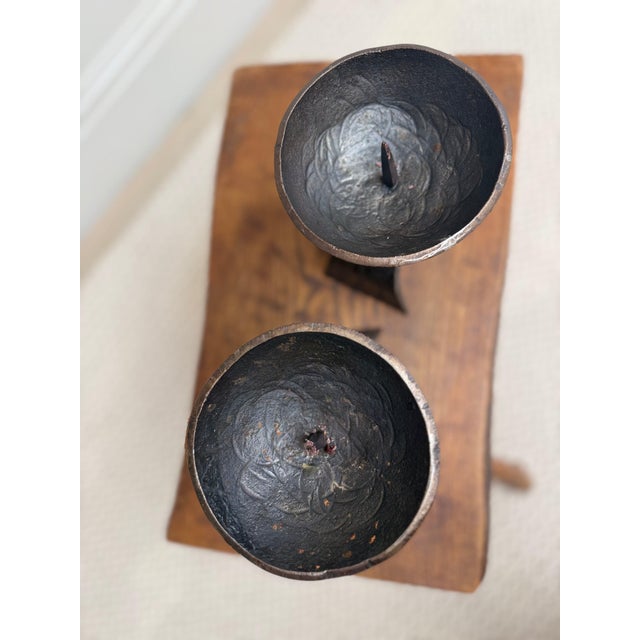 Metal Brutalist Forged Bronze Pricket Candlesticks, 1960s, Set of 2 For Sale - Image 7 of 9