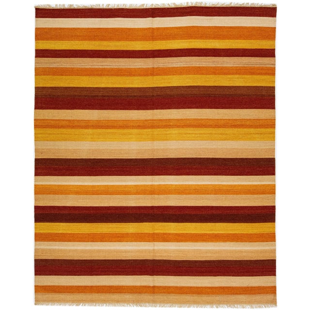 Textile 2020s Modern Kilim Handmade Multicolor Geometric Wool Rug For Sale - Image 7 of 7